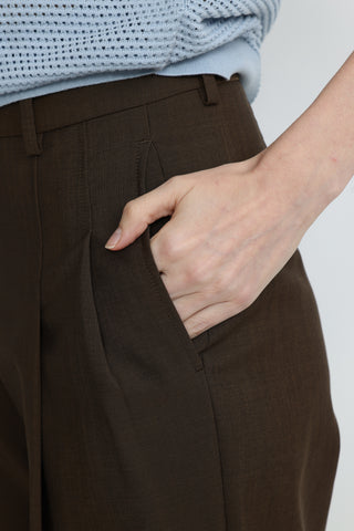 Parma Pleated Wide-Leg Trousers in Brown