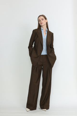 Parma Pleated Wide-Leg Trousers in Brown