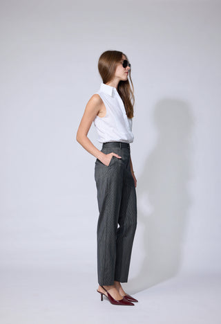 Castelo Branco Trousers- Slim Fit Trousers in black and white mini pinstripe