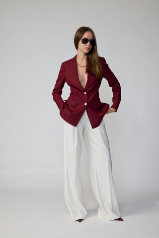 Parma 2.0 Trousers - Pleated wide leg trousers in vanilla white