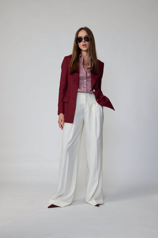 Parma 2.0 Trousers - Pleated wide leg trousers in vanilla white