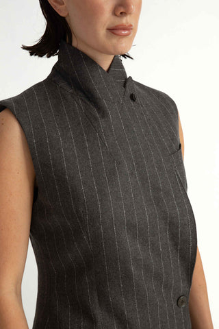Beja Waistcoat  - Relaxed waistcoat in grey pinstripe