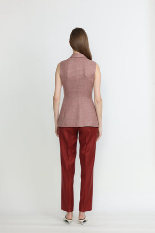Byron Bay Waistcoat -  Waistcoat with belt in red dogtooth