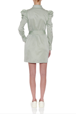 Jean Dress - Short shirt dress with leg of mutton long sleeve in mint