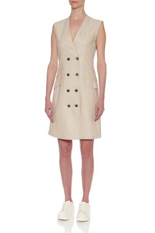 Gijon Dress - Tailored double breasted knee-length dress in off white