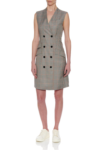 Gijon Dress - Tailored double breasted knee-length dress in tartan