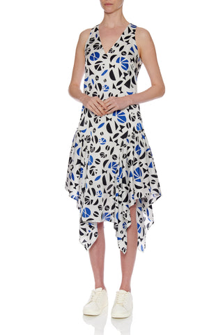 Malaga Dress - Sleeveless shift dress with side drapes in a print