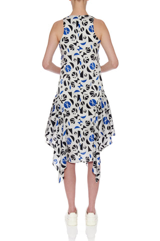 Malaga Dress - Sleeveless shift dress with side drapes in a print