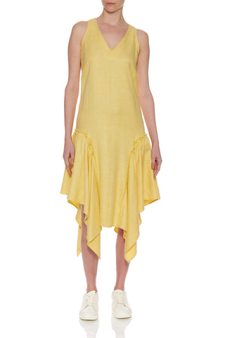 Malaga Dress - Sleeveless shift dress with side drapes in yellow