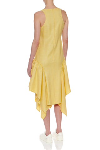 Malaga Dress - Sleeveless shift dress with side drapes in yellow