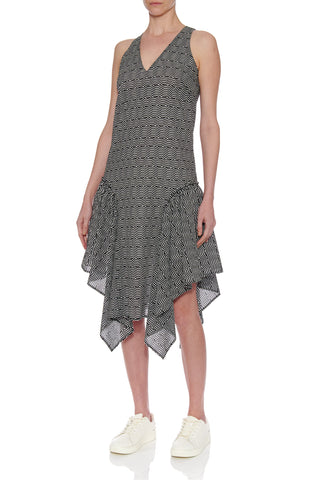 Malaga Dress - Sleeveless shift dress with side drapes in a print