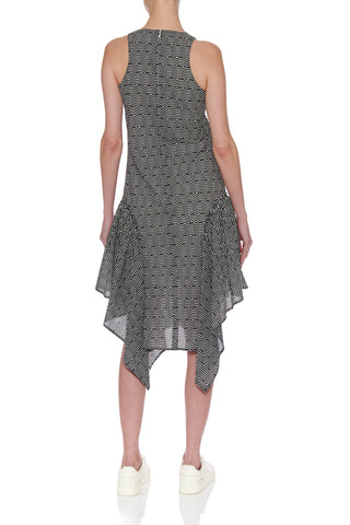 Malaga Dress - Sleeveless shift dress with side drapes in a print