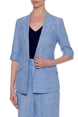 Huelva Jacket - Short sleeve, single-breasted summer jacket in blue