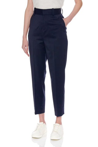 Dunkrik Trousers - High-waisted slim cigarette trousers in navy