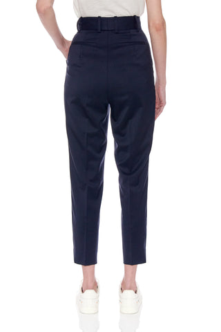 Dunkrik Trousers - High-waisted slim cigarette trousers in navy