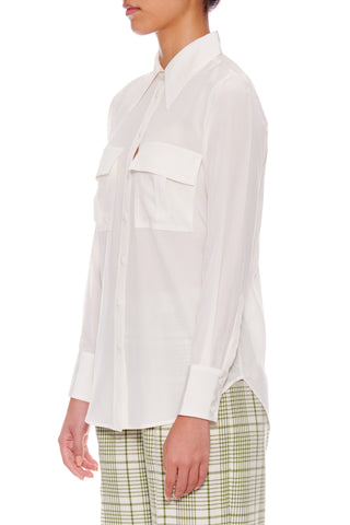 Metz Blouse - Utility pockets silk shirt in white