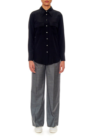 Metz Top - Utility pockets silk shirt in black