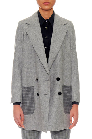 Saint-Etienne - Oversized wool jacket with patch pockets in sky grey