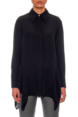 Tulle Blouse - Button-up blouse with a side drapes in ash black