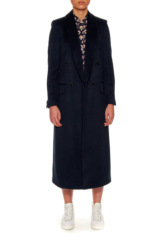 Angers Coat - Shawl collar cashmere coat in blue black