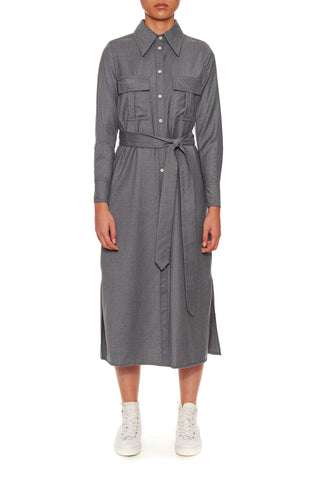 Amiens Dress - Long sleeve shirt dress with utility pockets in sky grey