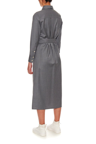 Amiens Dress - Long sleeve shirt dress with utility pockets in sky grey