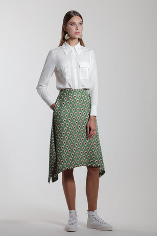 Poitiers Skirt - Handkerchief hemline skirt with side pockets in green