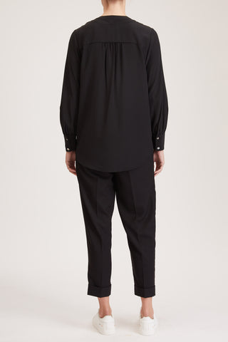 Canterbury Blouse - Silk V-neck blouse in black silk crepe de chine