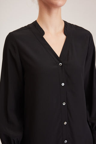 Canterbury Blouse - Silk V-neck blouse in black silk crepe de chine