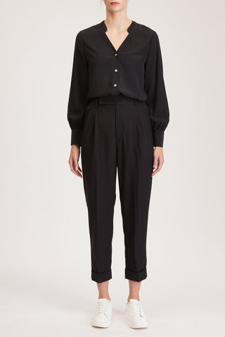 Canterbury Blouse - Silk V-neck blouse in black silk crepe de chine