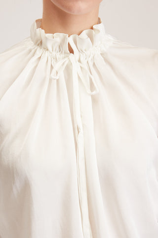 Leeds Blouse - Gathered neckline silk blouse in white