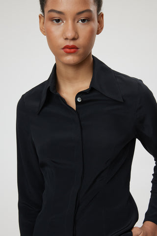 Trento Blouse - Fitted silk blouse in black