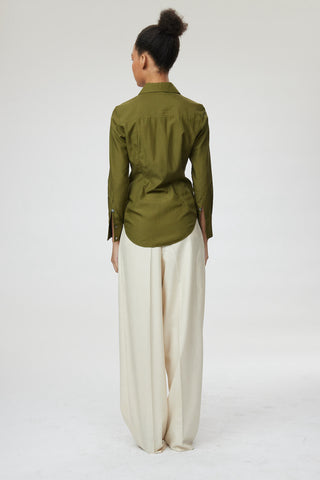 Trento Blouse -  Fitted silk blouse in olive green