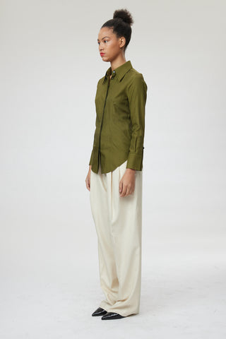 Trento Blouse -  Fitted silk blouse in olive green