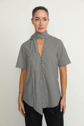 Horn Blouse - Horn Blouse in Black Polkadot Print