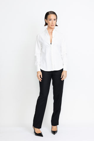 Pitea Blouse - Classic shirt with spread-out collar in white