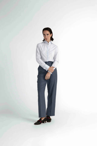 Pitea Blouse -  Classic shirt with spread-out collar in light blue pinstripe