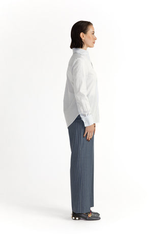 Pitea Blouse -  Classic shirt with spread-out collar in light blue pinstripe