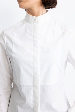 Sala Blouse - Mandarin collar shirt in white clear stripe