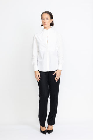 Sala Blouse - Mandarin collar shirt in white clear stripe