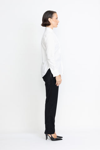 Sala Blouse - Mandarin collar shirt in white clear stripe