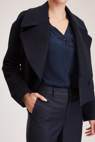 Ashford Coat - Double breasted short jacket in navy blue cashmere blend