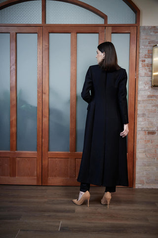 Agueda Coat - Long coat in black twill