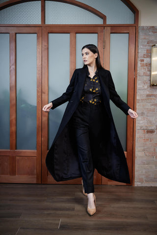 Agueda Coat - Long coat in black twill