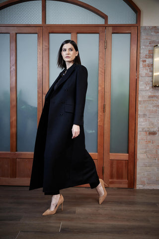 Agueda Coat - Long coat in black twill