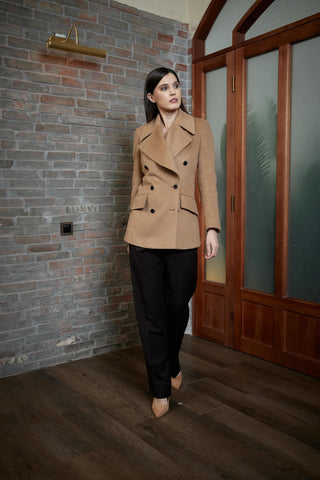Barcelos Coat - Peacoat in camel beige wool