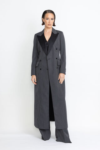 Agueda Limited Edition Coat - Midi-length coat in black pinstripe