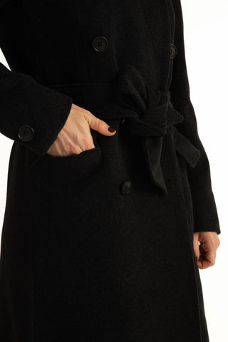 Stockholm Coat - Straight-cut long coat in charcoal black