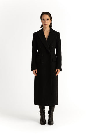 Stockholm Coat - Straight-cut long coat in charcoal black