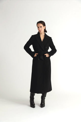 Stockholm Coat - Straight-cut long coat in charcoal black